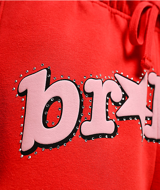 Broken Promises Shooting Star Rhinestone Red Sweatpants