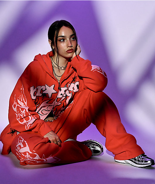 Broken Promises Shooting Star Rhinestone Red Sweatpants