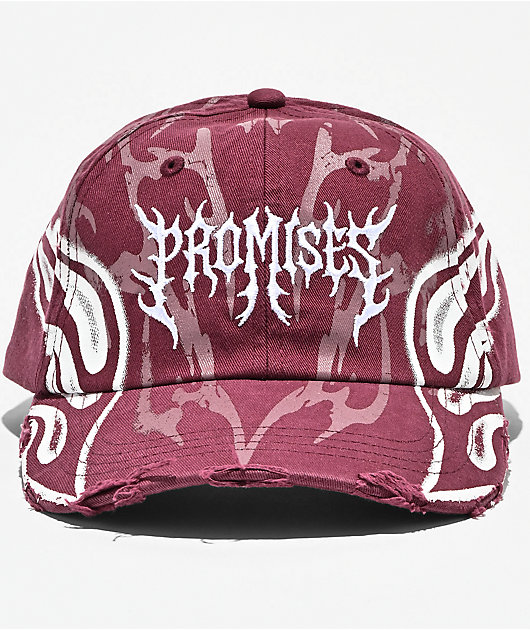 Broken Promises Shred Dark Red Wash Strapback Hat