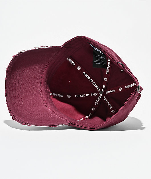 Broken Promises Shred Dark Red Wash Strapback Hat