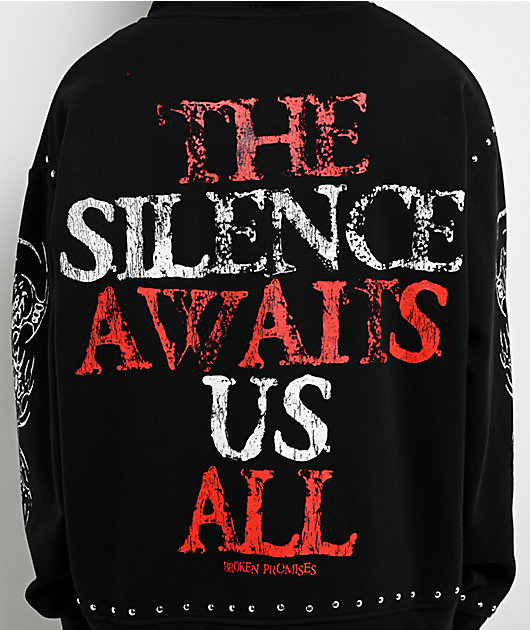 Broken Promises Silence Awaits Studded Black Hoodie