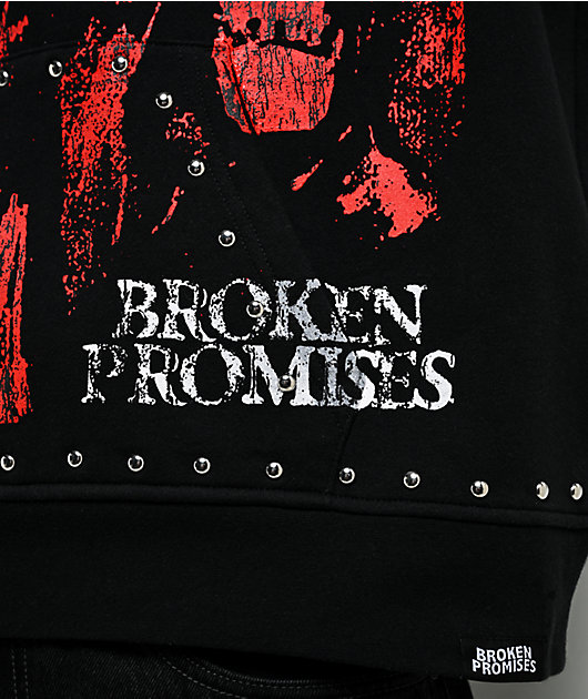 Broken Promises Silence Awaits Studded Black Hoodie