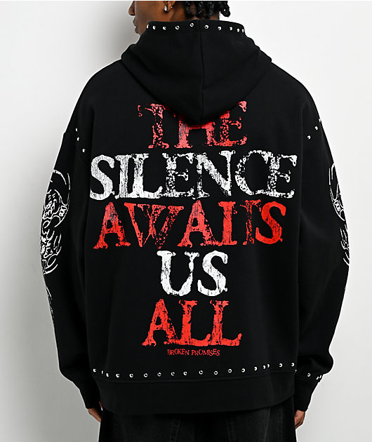 Broken Promises Silence Awaits Studded Black Hoodie