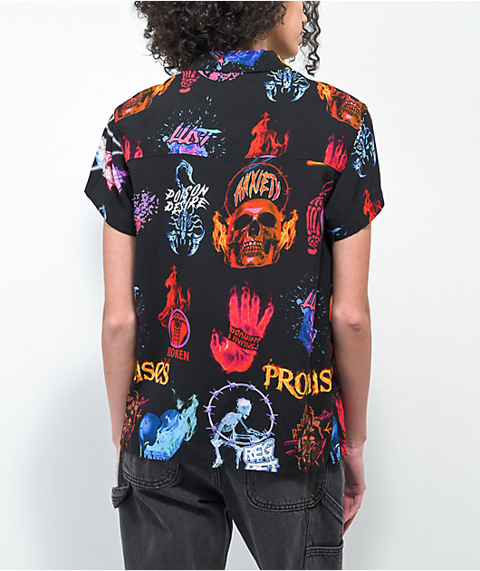 Broken Promises Simulation Black Short Sleeve Button Up Shirt