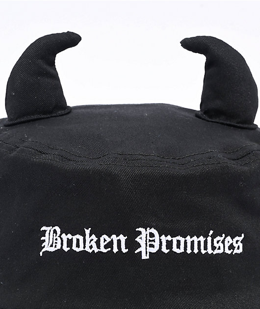 Broken Promises Slogan Horned Black Bucket Hat