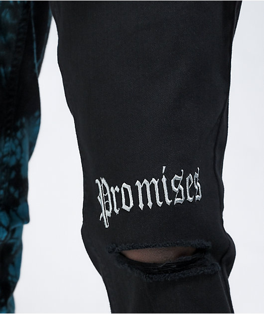 Broken Promises Slogan Split Dye Blue & Black Denim Jeans