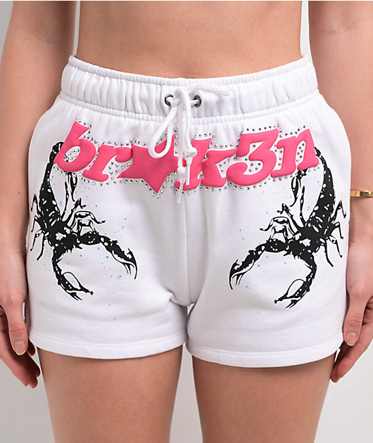 Broken Promises Soulless Rhinestoned White Sweat Shorts | Zumiez