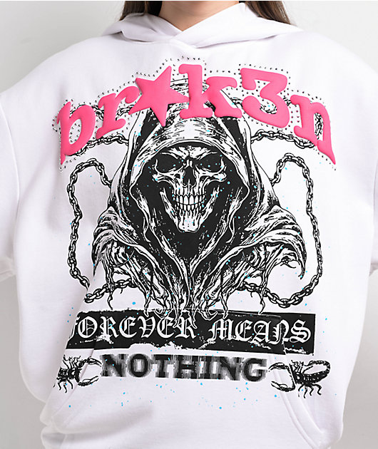 Broken Promises Soulless White Rhinestone Hoodie | Zumiez