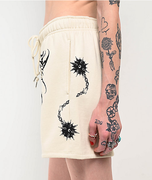 Broken Promises Spiked White Sweat Shorts | Zumiez