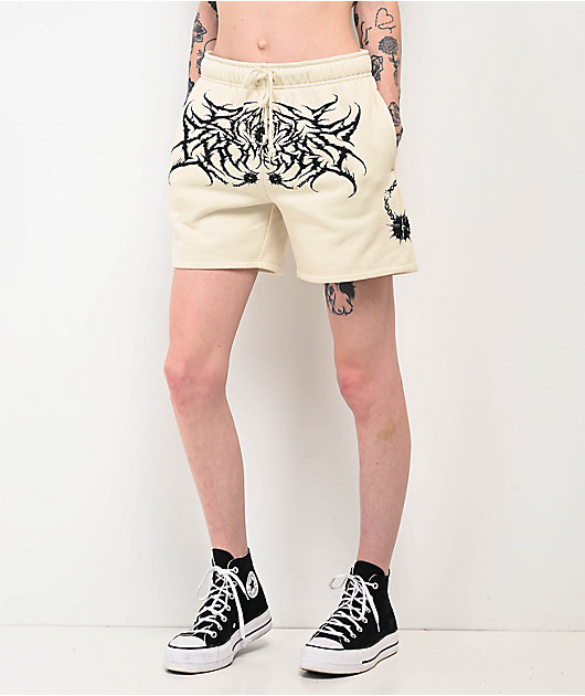 Z*Z様 KHOKI Sweat Lame shorts Broken Promises Spiked White Sweat Shorts | Zumiez