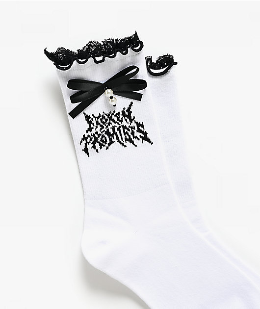 Broken Promises Spite Lettuce Edge White Half Crew Socks