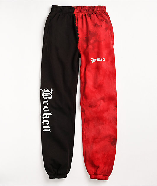 Broken Promises Split Dye Red Black Sweatpants Zumiez