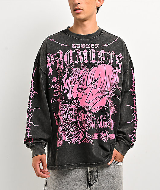 Broken Promises Stiletto Black Wash Long Sleeve T-Shirt