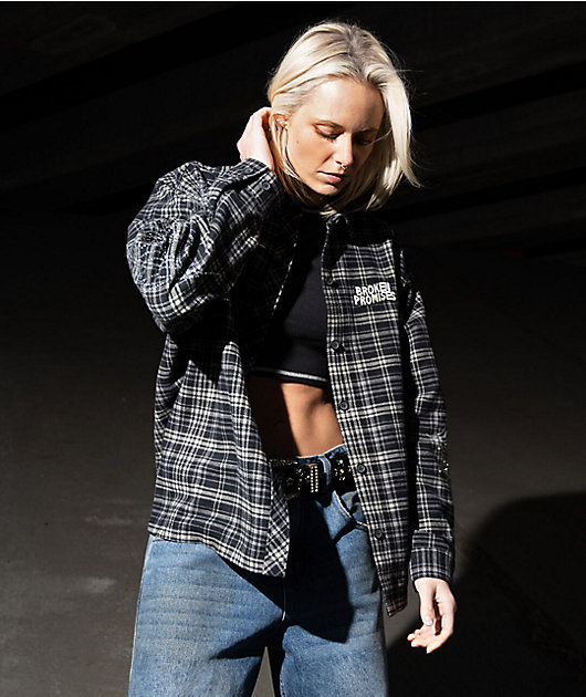 Broken Promises Stoned Web Black Flannel Shirt | Zumiez