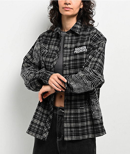 Broken Promises Stoned Web Black Flannel Shirt | Zumiez
