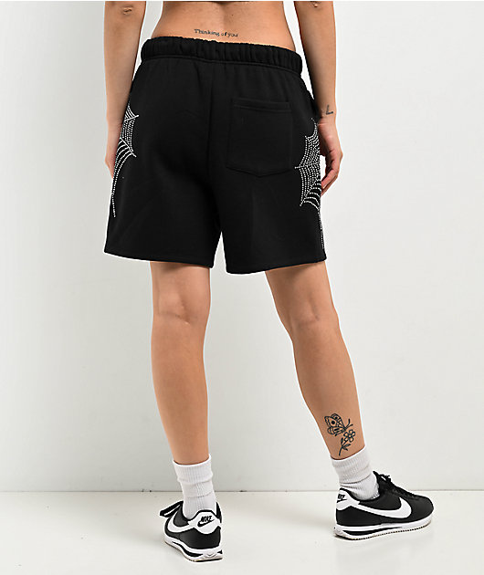 Broken Promises Stoned Web Black Sweat Shorts | Zumiez