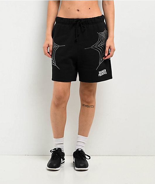 Broken Promises Stoned Web Black Sweat Shorts | Zumiez
