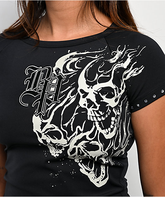 Broken Promises Storm Of Chaos Black Raglan Crop T-Shirt
