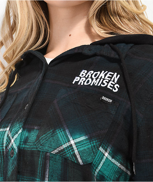 Broken Promises Thomas Overdyed Green Hooded Flannel Shirt