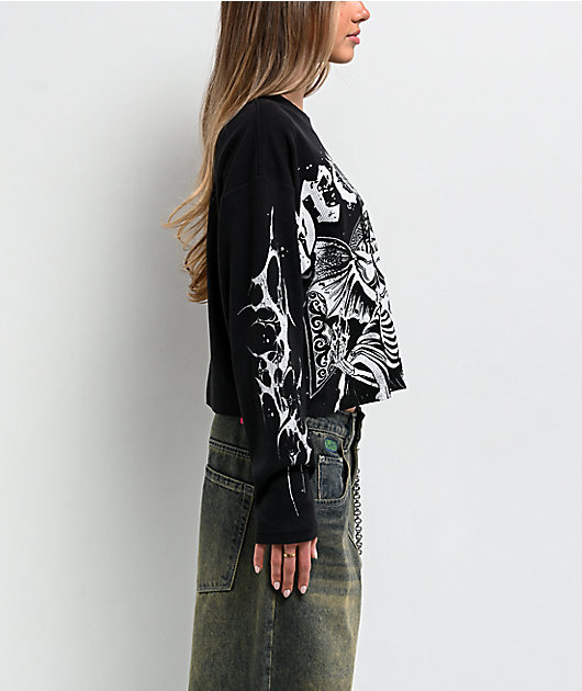 Broken Promises Thrash Black Thermal Long Sleeve Boxy Crop T-Shirt