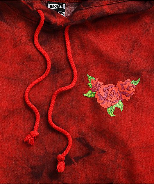 Broken Promises Trio Of Roses Red Tie Dye Hoodie