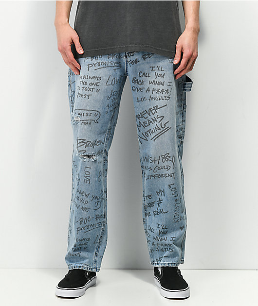Broken Promises Triple Text Light Blue Carpenter Jeans | Zumiez