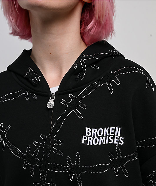 Broken Promises Ultrawire Rhinestone Black Zip Hoodie | Zumiez