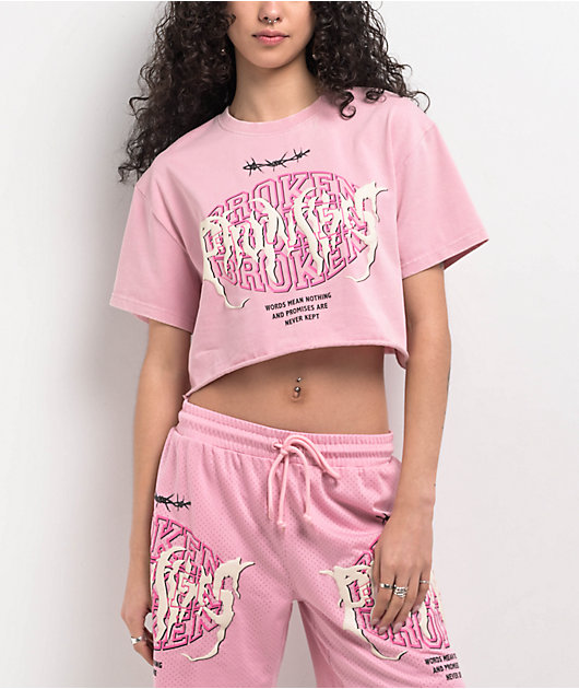 Broken Promises Underworld Pink Boxy Crop T-Shirt