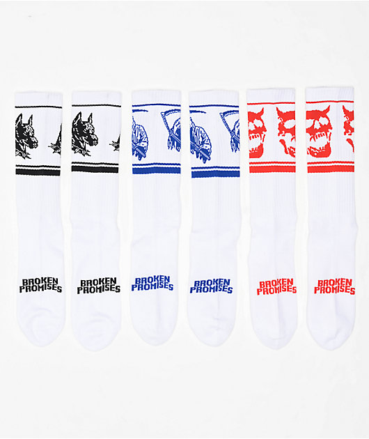 Broken Promises Vicious 3 Pack White Crew Socks