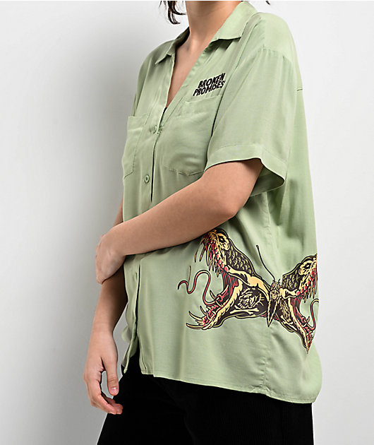 Broken Promises Viper Sage Short Sleeve Button Up Shirt