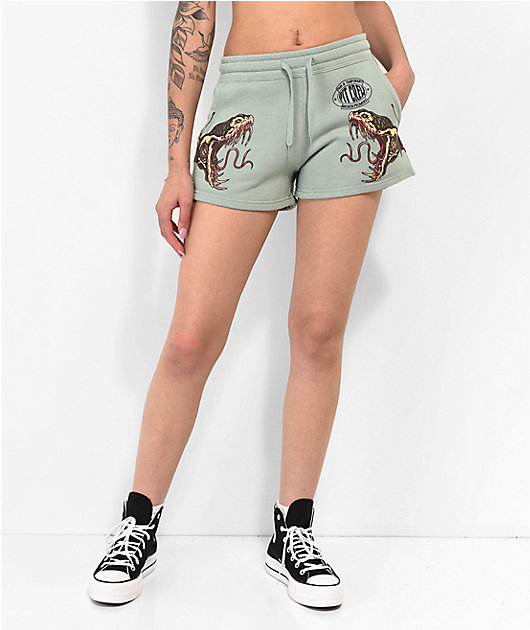 Broken Promises Viper Snake Green Sweat Shorts | Zumiez