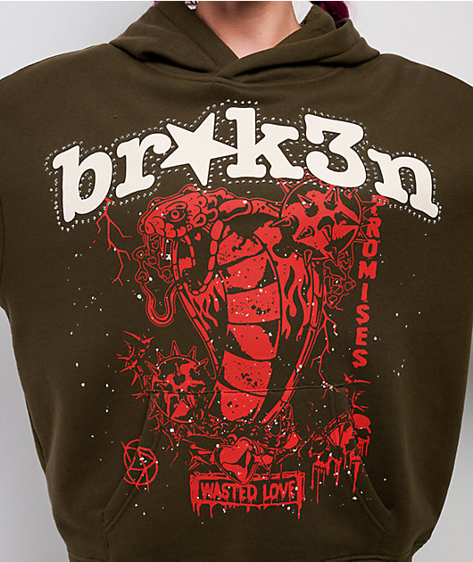 Broken Promises Wasted Love Brown Rhinestone Hoodie