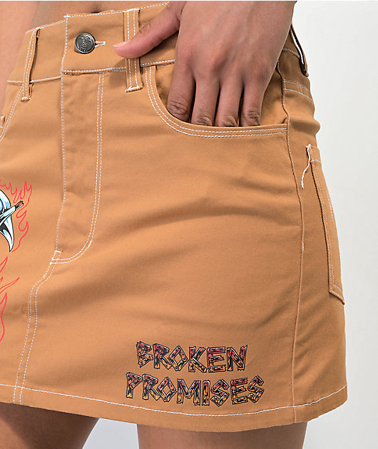 Broken Promises Wheelbarrow Brown Mini Skirt
