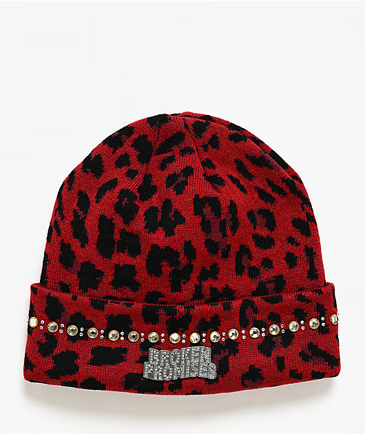Broken Promises Wild Heart Red Leopard Beanie