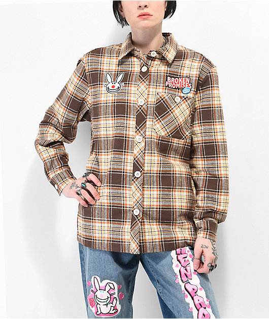 Broken Promises x Happy Bunny Graffiti Brown Flannel Shirt | Zumiez