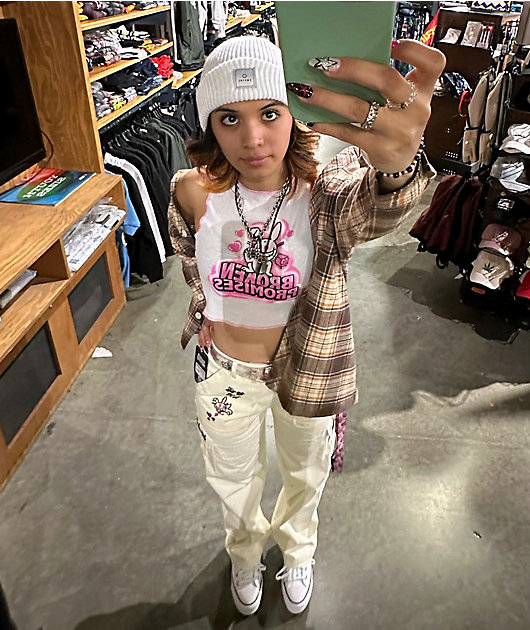Broken Promises x Happy Bunny Graffiti Brown Flannel Shirt