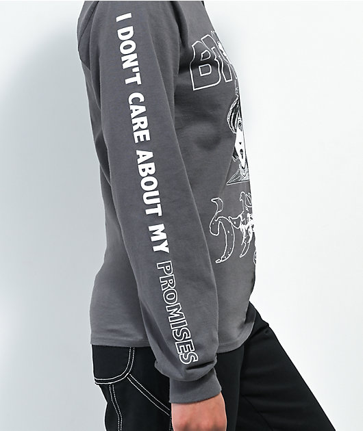 Broken Promises x Junji I Don't Care camiseta manga larga negra y gris con división tie dye
