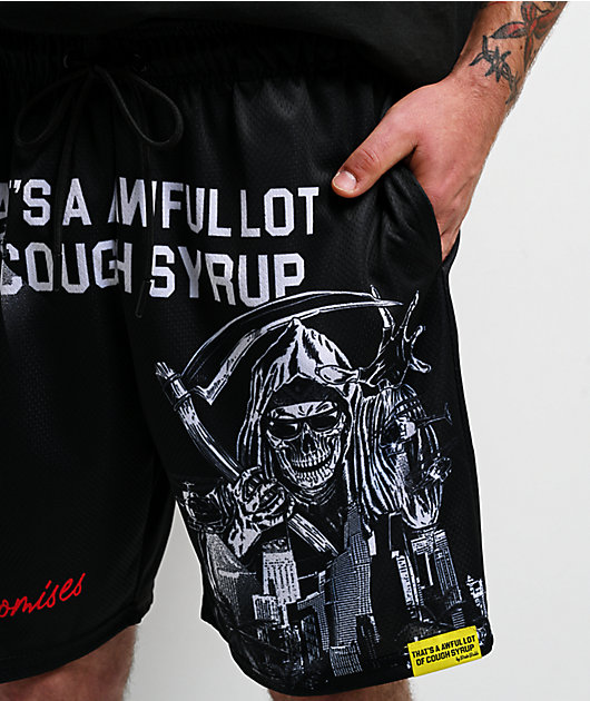 Broken Promises x That's A Awful Lot Of Cough Syrup Getto Bird Black Mesh Shorts