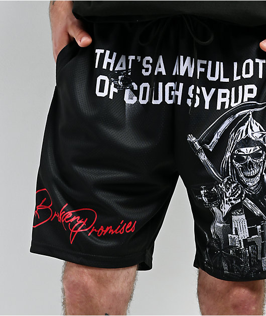 Broken Promises x That's A Awful Lot Of Cough Syrup Getto Bird Black Mesh Shorts