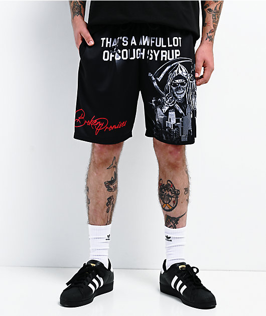 Broken Promises x That's A Awful Lot Of Cough Syrup Getto Bird Black Mesh Shorts