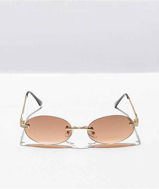 Brown Frameless Oval Sunglasses