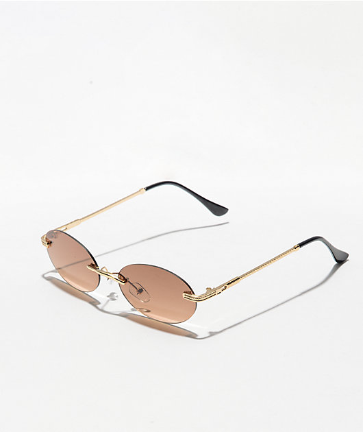 Brown Frameless Oval Sunglasses