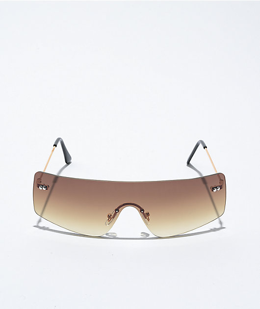 Brown Frameless Shield Sunglasses