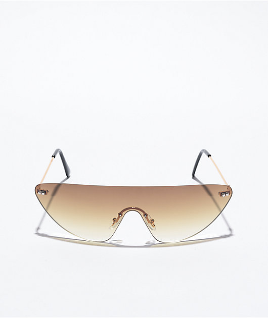 Brown Gradient Frameless Shield Sunglasses