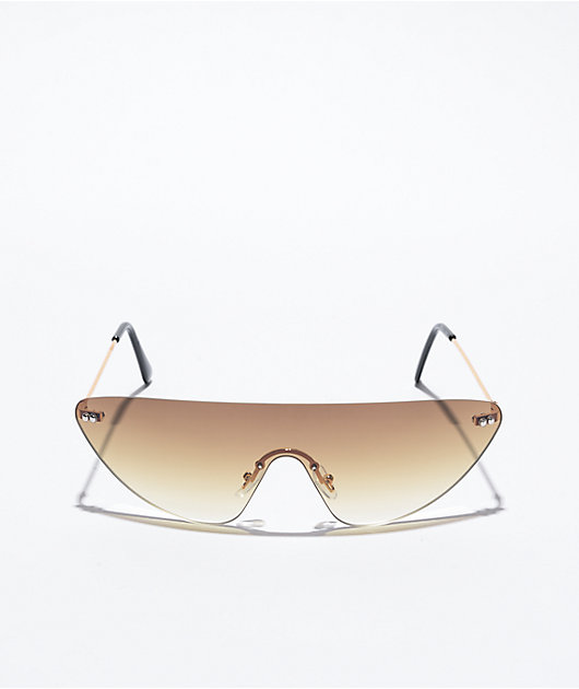 Brown Gradient Frameless Shield Sunglasses 