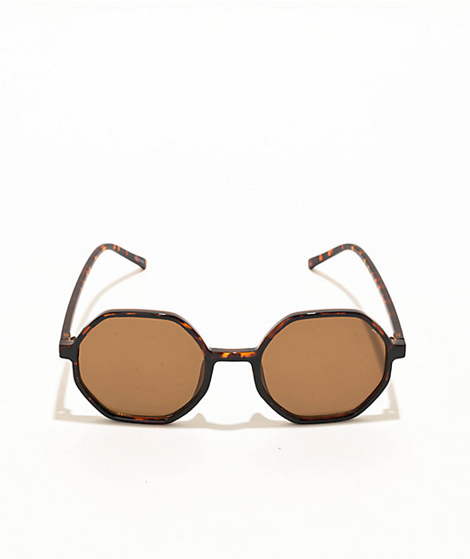 Brown Plastic Geometric Sunglasses