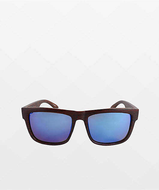 Brown Wood Blue Mirror Sunglasses