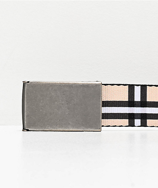 Buckle Down Cream, White & Black Plaid Web Belt