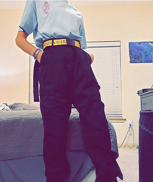 Buckle Down Kanji Yellow & Black Web Belt | Zumiez