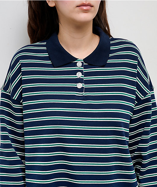 Buttermelon Olive & Navy Stripe Polo Long Sleeve T-Shirt